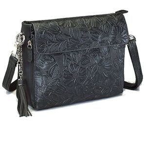 Floral Embossed Black Crossbody Bag